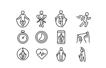 Fototapeta premium Fitness Jump Rope Icons. Outline vector icons of fitness jump rope training: double unders, cross jump, high