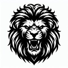 Fierce lion head roaring with open mouth and sharp teeth