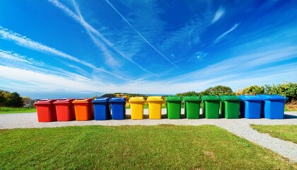 Obraz premium vibrant recycling bins against a clear blue sky nature sunny