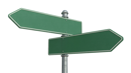 Blank green signpost pointing two directions template asset