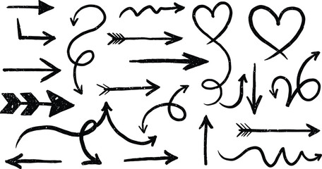 Hand drawn arrows, doodle arrow set, sketch direction symbols for design, navigation, infographic, decorative elements