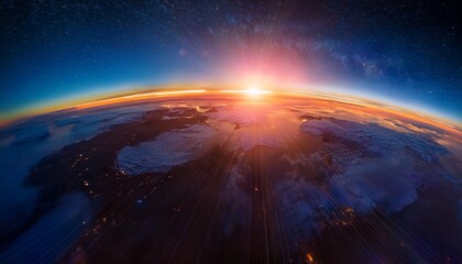 stunning sunrise over earth from space showcasing vibrant atmospheric colors and the curvature of the planet highlighting the beauty of our planet s horizon