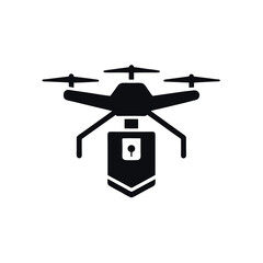 Drone With Package Black Silhouette Vector Icon