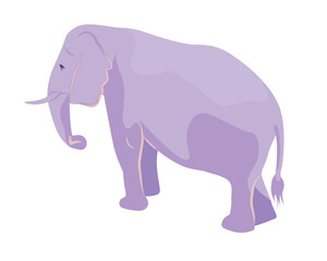 A modern, stylized vector illustration of a purple elephant with  minimalistic details, featuring large ears, a curved trunk, and a soft, artistic color palette.