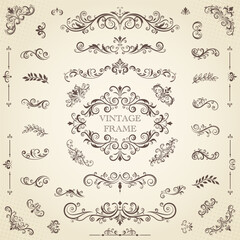 Set of vintage decorative frame and flourish elements vector illustration