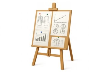 Wooden easel showing fashion business analysis with transparent background