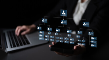 Corporate org chart and team structure show hierarchy, team, and structure for clear organization,...