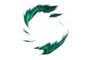 Green energy swirling on transparent background forming a circle