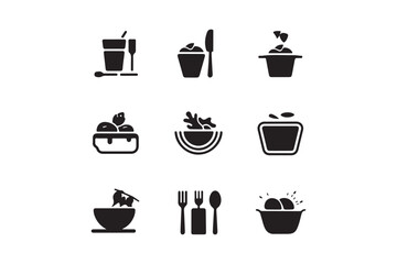 Collection of black and white food and drink icons