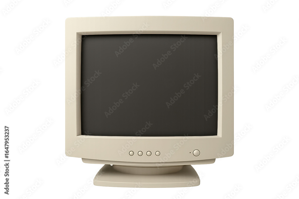 Poster old beige crt monitor on transparent background displaying blank screen