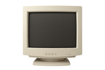 Old beige crt monitor on transparent background displaying blank screen