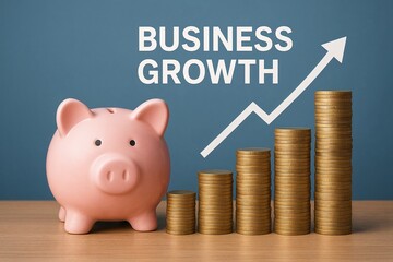 Pink piggy bank and scattered coins on a white background, symbolizing savings and financial planning