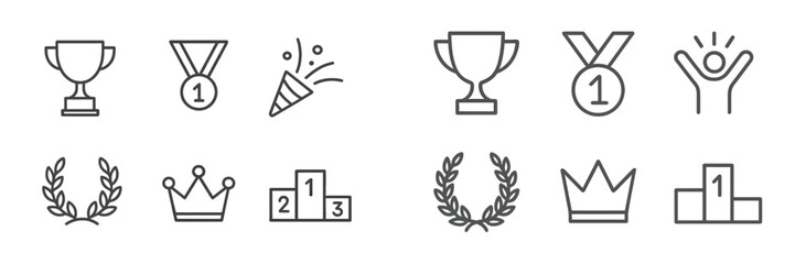 Various award symbols and celebration icons displaying achievement and success in a minimalist style