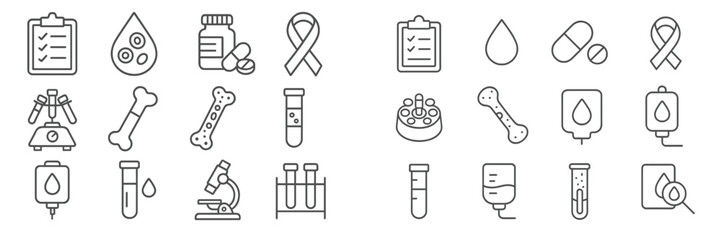 Health and wellness icons illustrating medical care and laboratory testing in a clear and organized layout