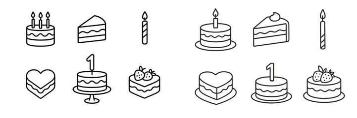 Cakes and candles for birthday celebrations featuring diverse designs and festive elements