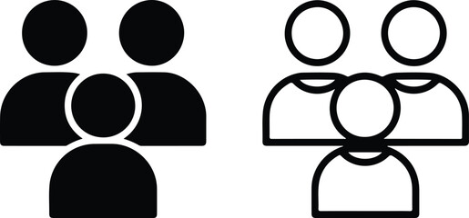 Solid and outline group icons showing three people together representing community, teamwork and unity