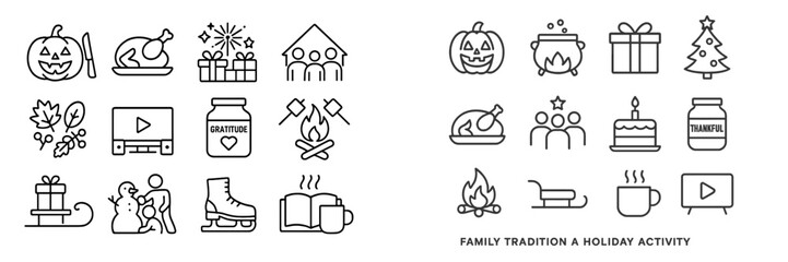 Holiday symbols illustrating family traditions and seasonal activities during festive celebrations