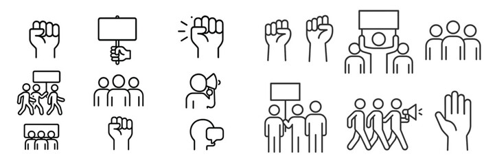 Protest symbols and actions illustrating unity and social movements in a graphic representation