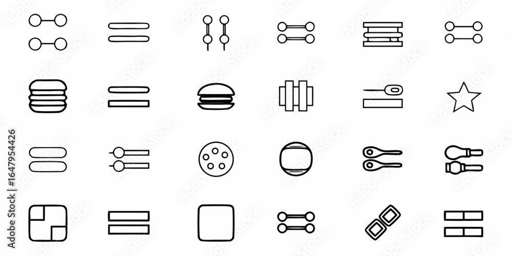 Poster collection of various outline icons featuring food, shapes, and symbols arranged in a grid pattern