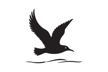 Silhouette of a seagull in flight over water
