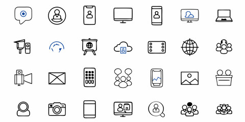 Illustration showing multiple communication and technology icons in a simple black and white style