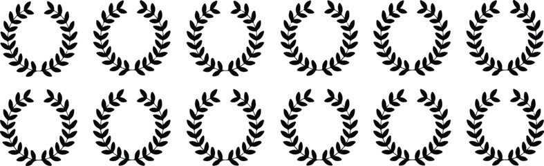 set of black laurel wreath icons for award, victory, and achievement design