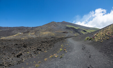 Climbing the top crater of Mount Edna from the Sapienza Refuge, Sicily, Italy