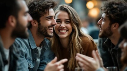 Happy friends enjoying each other's company, sharing laughter and engaging in lively conversations at a vibrant bar setting