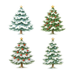Fototapeta premium Christmas Tree Clipart Set – Cute Watercolor Holiday Tree Illustrations