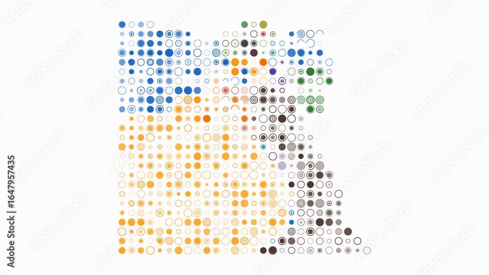Poster egypt map animation. shape of the country with pulsating colored dots. large size circle blocks. dig