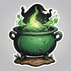 Whimsical green cauldron bubbling with potion