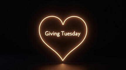 A glowing neon heart with the words giving tuesday inside, perfect for social media campaigns, online fundraising, and promoting the spirit of generosity and community impact