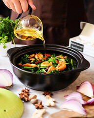 Cooking Fresh and Vibrant Vegetables in a Stylish Pot with