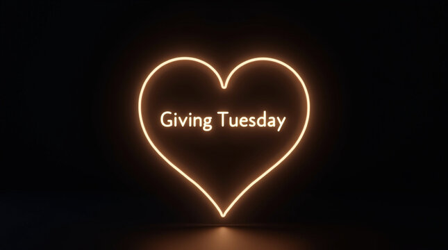 A glowing neon heart with the words giving tuesday inside, perfect for social media campaigns, online fundraising, and promoting the spirit of generosity and community impact