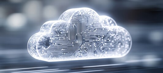 The Cloud Circuitry Visualization Showing Digital Data Storage And Secure Network Infrastructure