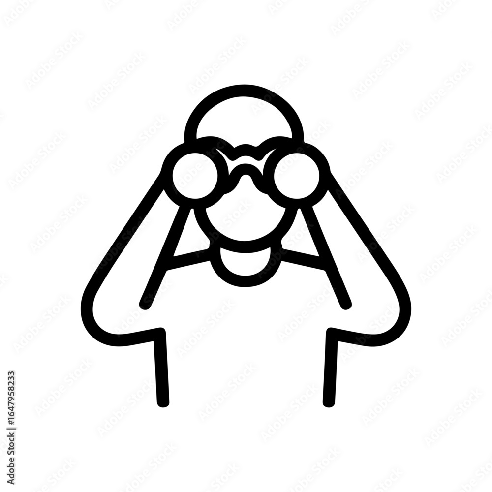 Poster line icon man with binoculars vector on white background vector line icon on white background
