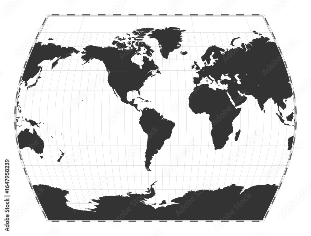 Poster vector world map. john muir's times projection. plain world geographical map with latitude and longi