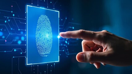 Biometric authentication on futuristic interface for secure digital identification and data access - Powered by Adobe