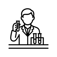 Line icon scientist with test tubes vector on white background
Vector line icon on white background