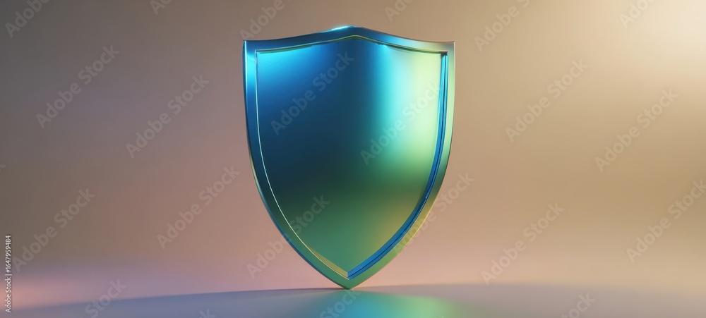Poster the shield floating in gradient light on a reflective minimal background