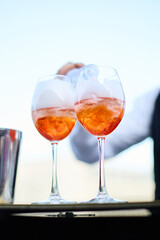 Bartender Preparing Cocktails at a Bar Counter	