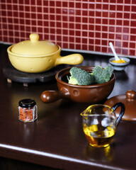 A Vibrant and Colorful Kitchen Setup Featuring Fresh Broccoli and