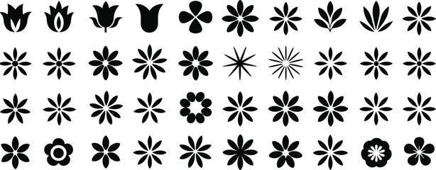 Collection of Black Floral Silhouettes and Flower Icons vector