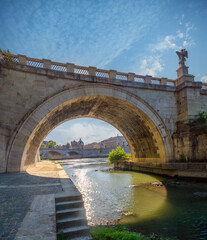 Distant view of the Vatican from the promenade along the shores of the Tiber river, Rome, Lazio, Italy