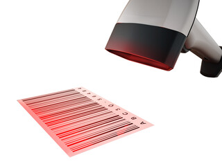 Generic barcode scanner scanning a barcode on transparent background. 3D illustration