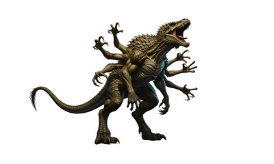 Fototapeta premium Fantasy Monster Creature with Multiple Arms on Transparent Background 
