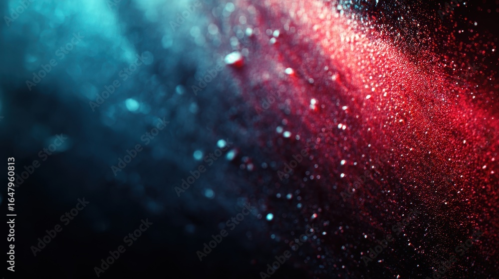 Poster abstract background depicting energy burst with converging red and blue light beams shining from a c