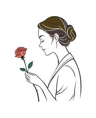 Elegant Woman Holding Rose Vector Illustration