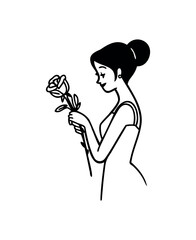 Elegant Woman Holding a Rose Vector Illustration