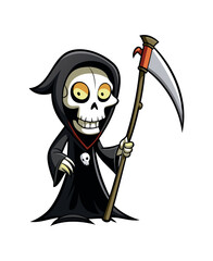 Cartoon Grim Reaper with Scythe Vector Illustration